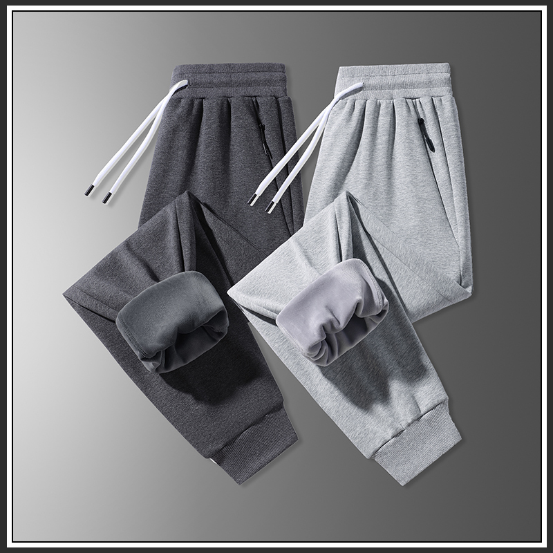 Men's Sweatpants, Spring and Autumn Style, Thickened, Cold-Resistant, Loose-Fitting, Cuffed, Casual Sports Pants, Warm Fleece-Lined Harem Pants