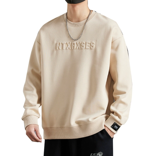 Мужская толстовка, трендовый трехмерный универсальный демисезонный базовый приятный телу лонгслив с круглым воротником для отдыха, осенняя