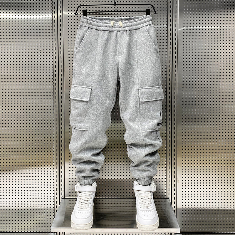 Men's Jogger Cargo Pants, New Spring and Autumn Style, Versatile Multi-Pocket Knit Casual Pants, Trendy Brand Cropped Pants for Teenagers