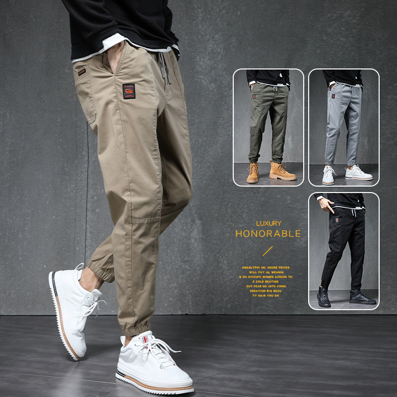 Spring Fall Pure Cotton Bouquet Leggings Pants Men Casual Pants Trends 100 Hitchhiking Harun Boys Yuppie Good-looking Pants