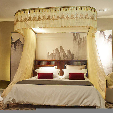 Rail mosquito net home bracket fixed convenient and detached wash triple door palace Ting-on-floor u type track princess double bed