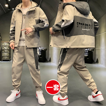 Jacket mens jacket spring and autumn Korean trend with a set of Ruffian handsome tooling sports suit mens autumn