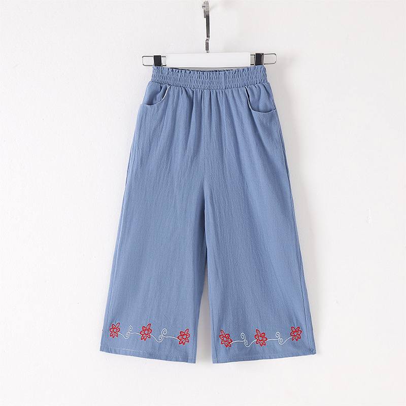 Girl's seven broad legs in summer pure cotton thin tube in loose tube in pants, Young girl's casual children's pants