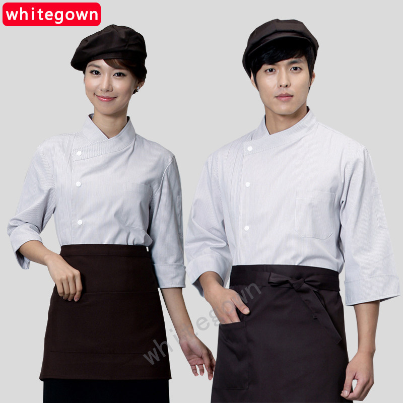 Chef Worksuit Seven-Minute Long Sleeved Spring Summer Han Hotel Western Restaurant Kitchen Cotton Breakfast Worksuit for Men and Women