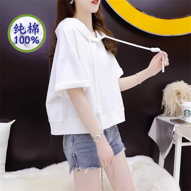 Pure Cotton Petite Sweatshirt, Age-Reducing, Beautiful, Short, Stylish, Waist-Cinching Top, Fresh and Sweet, Regular Shoulder Short-Sleeve T-Shirt