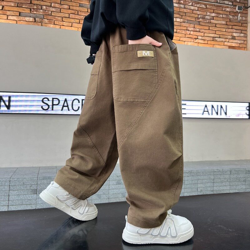 2026年新作ボーイズパンツ、純綿カジュアルパンツ、韓国風ストレートレッグロングパンツ、ボーイズカーゴパンツ、春