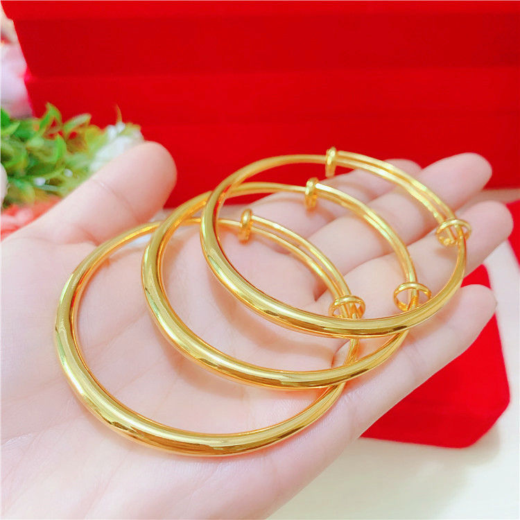 Hong Kong 9999 real gold solid smooth gold bracelet adjustable push-pull 24k foot gold bracelet to give lover gifts