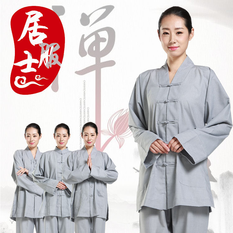 Haiqing Customer Clothes Ladies Traditional Discussion Clothes for Long-sleeved Monks Clothes Spring Summer and Fall Meditation Costumes for Men