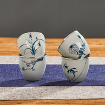 Grass people Cup silver hand-painted blue and white tea cup gilt silver Master Cup Single Cup ceramic tea set tea cup tea cup