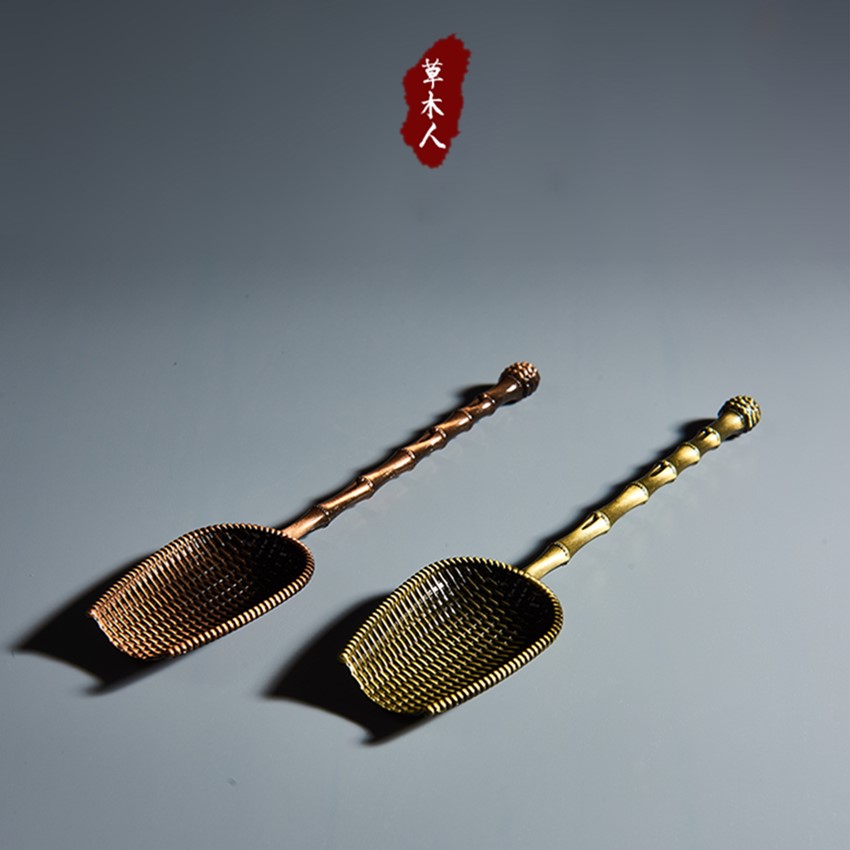 Caomu Man Bamboo rhyme Copper alloy teaspoon Tea spoon Tea shovel Tea spoon Kung Fu tea tools Tea set spare parts