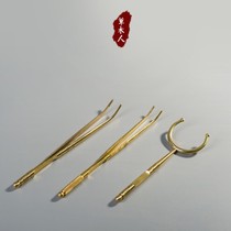 Double-use pure copper tea clip Washing cup clip tea fork Tea tweezers Puer knife Copper pot special pot fork tea set accessories Tea needle