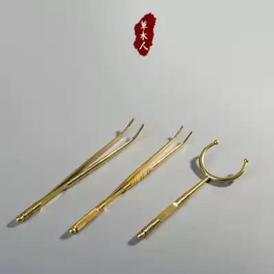 Double-use pure copper tea clip Washing cup clip tea fork Tea tweezers Pu'er knife Copper pot special pot fork tea set accessories Tea needle