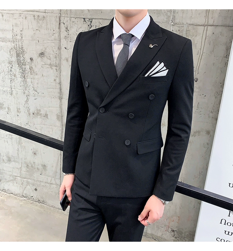 Đôi ngực phù hợp với nam giới Phiên bản Hàn Quốc của sự tự tu dưỡng kinh doanh chuyên nghiệp trang trọng mặc áo cưới chú rể Xu hướng vest Anh - Suit phù hợp