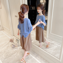 Girl suit Summer slim fit 2022 new child loose casual summer dress girl foreign air broadlegged pants two sets