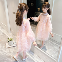 Girl Spring Dress Dress Dress 2022 New Children Foreign Air Mesh Yarn Skirt Little Girl Fluffy Skirt Long Sleeve Princess Dress