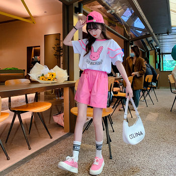 Girls' summer suit 2023 new middle and big children's foreign style casual Korean style children's clothing girls sweet summer two-piece suit
