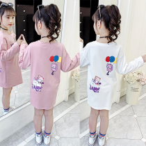 Girl mid-length t-shirt 2022 new spring dress Children foreign air relaxed long sleeve blouses CUHK Tong pure cotton t-shirt dress