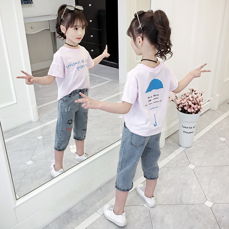 Girl Short Sleeve T-shirt 2022 New Summer Clothing Children Han Edition Pure Cotton T-shirt Girl Foreign Pie Loose Half Sleeve Blouse