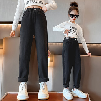 Girls' trousers spring and autumn style 2023 new children's Korean version of foreign style casual pants female big boy black straight jeans