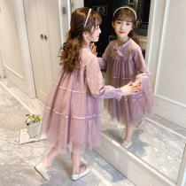 Girl Spring Clothing Dress Dress 2023 New Children Foreign Air Long Sleeves Skirt Spring Autumn Girls Tennis Lace Princess Dress