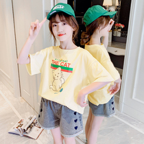 Girl Short Sleeve T-shirt Pure Cotton 2022 New Summer Dress Children Han Version Loose Compassionate Girl Foreign Air Summer Blouse
