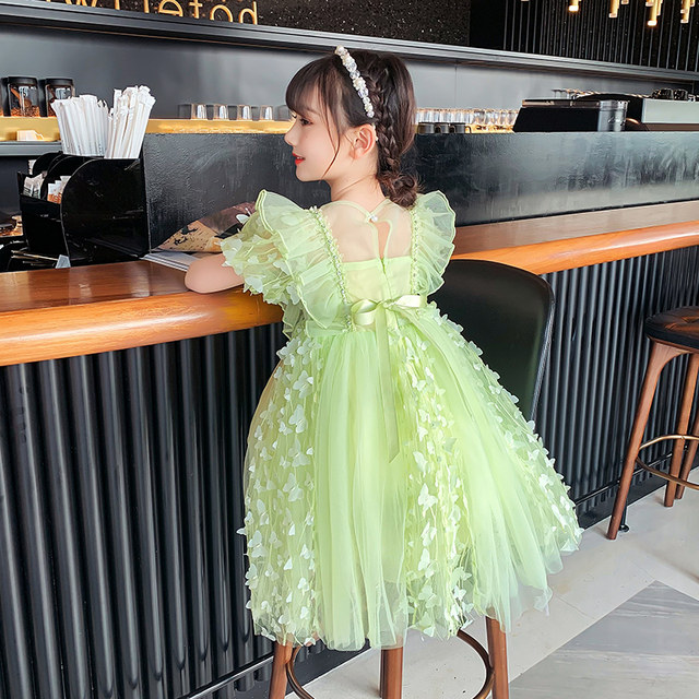 Girls dress summer 2023 new children's foreign style fashionable skirt little girl princess dress puff sleeve gauze skirt