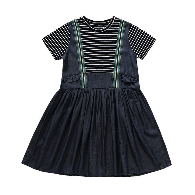 Girls' dress summer 2023 new middle and big children's foreign style loose skirt summer fashionable fake two-piece suspender skirt