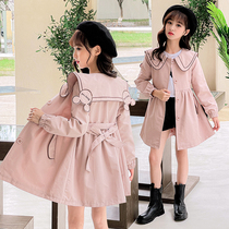Girls windcoat jacket Spring and autumn 2023 new CUHK Scout Masculinity Girls Han Version of the Long Cloak in the waist