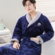 Áo choàng tắm cho nam mùa thu và mùa đông áo choàng flannel Phụ nữ mùa đông dày và lông cừu dài ba lớp - Night Robe