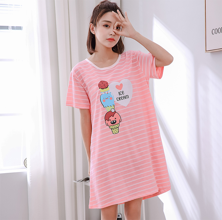 Mùa hè Hàn Quốc phiên bản của XL ngắn tay nightdress chất béo MM200 kg mùa hè lỏng bông phụ nữ mang thai đồ ngủ nữ mang thai