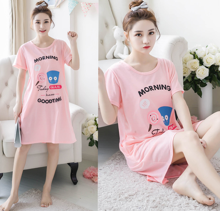 Mùa hè Hàn Quốc phiên bản của XL ngắn tay nightdress chất béo MM200 kg mùa hè lỏng bông phụ nữ mang thai đồ ngủ nữ mang thai