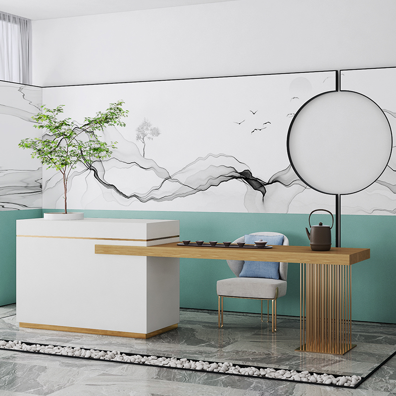 New Chinese-style company front desk reception counter simple modern clothing store beauty salon tea house front bar cashier counter
