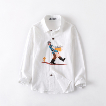 Boys long sleeve cotton white shirt little childrens shirt coat middle and Big Boy cotton spring and autumn coat 2021 New