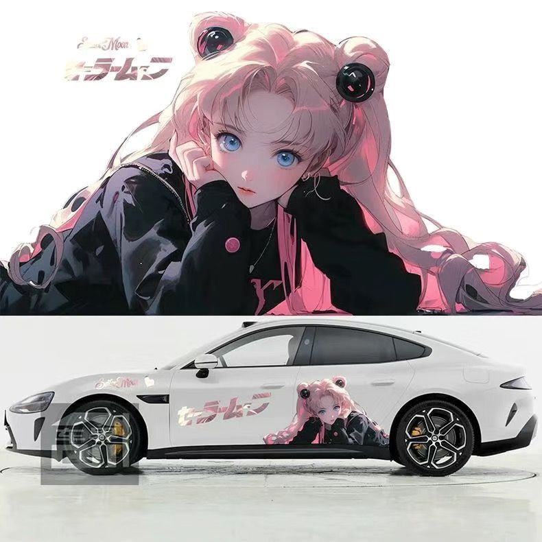 Universal Sailor Moon Car Stickers, Water Ice Moon Rabbit Dolphin Decorative Stickers, Car Body Stickers, Large Area Universal Sailor Moon Car Stickers, Water Ice Moon Rabbit Dolphin Decorative Stickers, Car Body Stickers, Large Area
