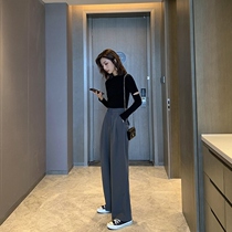 Wide leg pants womens pants lengthened Korean new spring and autumn 2021 large size tall black fat mm white straight tube