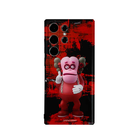 KAWS Cartoon Ultra Hard Trendy Fashionable Phone Case: Pink Monkey Galaxy S24, Galaxy S24 Plus, Galaxy S24 Ultra, Galaxy S23, Galaxy S23 Plus, Galaxy S23 Ultra, Galaxy S22, Galaxy S22 Plus, Galaxy S22 Ultra