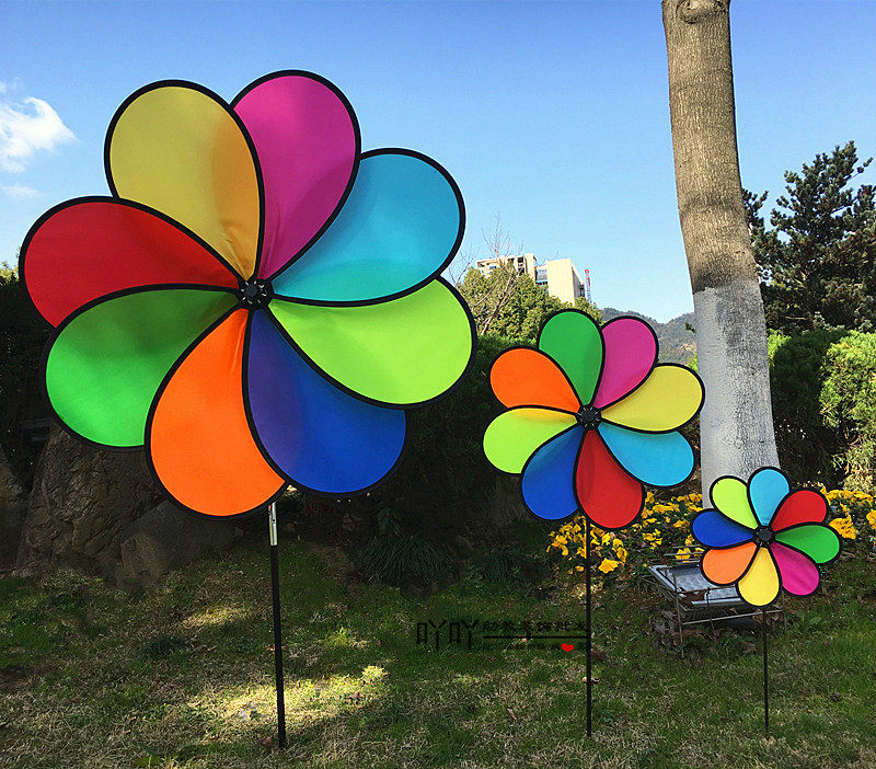 Outdoor Camping Black Side Six Colorful Cloth Windmill Dynamic Wild Camping Colorful Flag Courtyard Children Toy Kindergarten Decoration