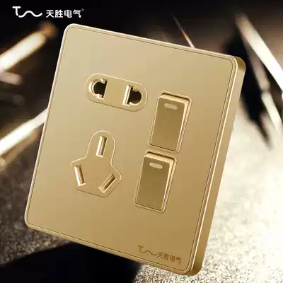 Tian Sheng Electric 86 switch with socket panel two open five hole socket double switch double cut with socket champagne gold