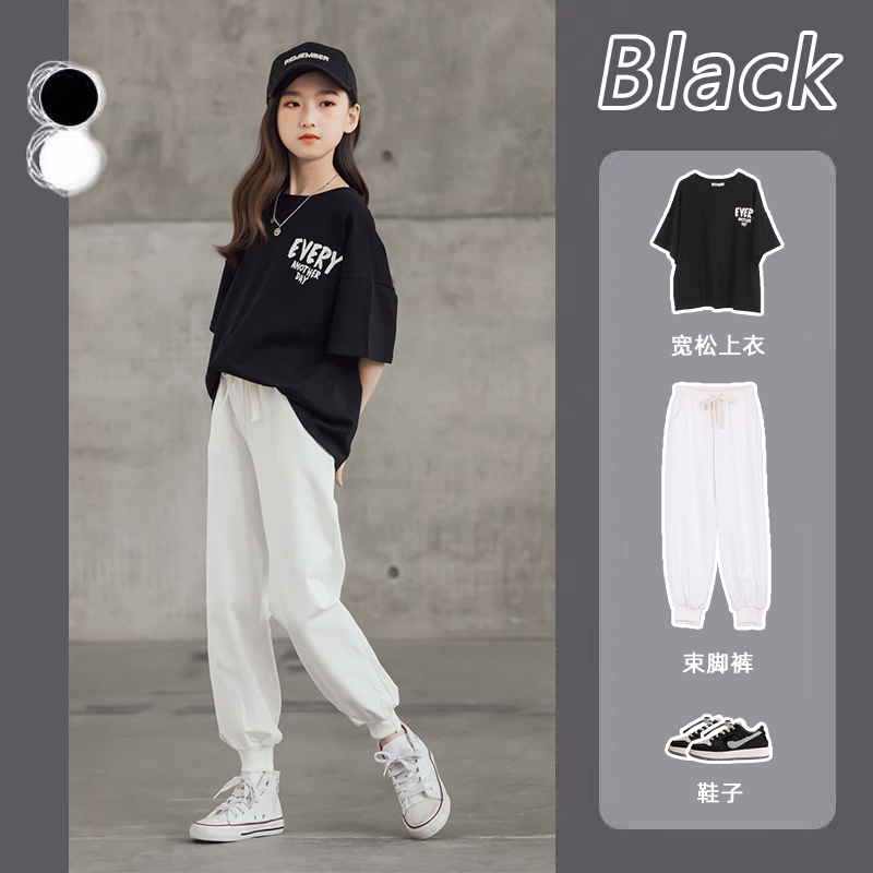 Women's great children suit Xia Bo's 13-year-old girl summer clothes 2021 new exploits sports casual short sleeve girl child