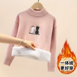 Демисезонный флисовый бархатный приятный телу свитер, подходит для подростков, высокий воротник, увеличенная толщина, детская одежда