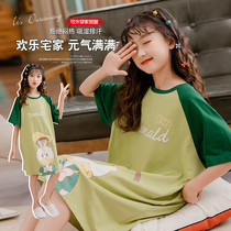 Girls Nightdress Summer Thin Princess Style Cute Cartoon Donald Duck Print Pajamas 2021 New Home Clothes