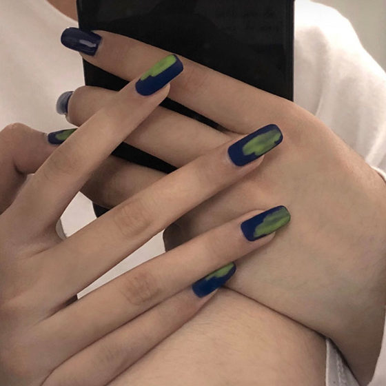 Nail patch blue-green contrasting color manicure finished matte square head long-lasting cool European and American style detachable false nails