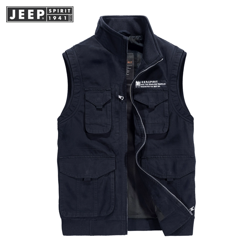 jeep nam hàng đầu nhiều túi vest ngoài trời nam thể thao nhiếp ảnh câu cá vest không tay áo khoác trung niên nam H - Áo vest cotton