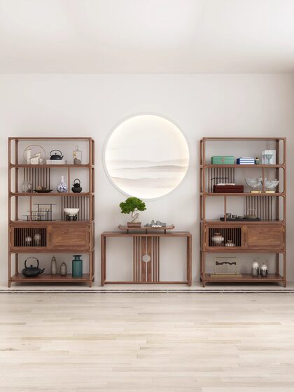 North American Black Walnut Wood Display Shelf, New Chinese Style, All Solid Wood Tea Room, Multi-Purpose Cabinet, Living Room Partition, Storage and Display Bookshelf