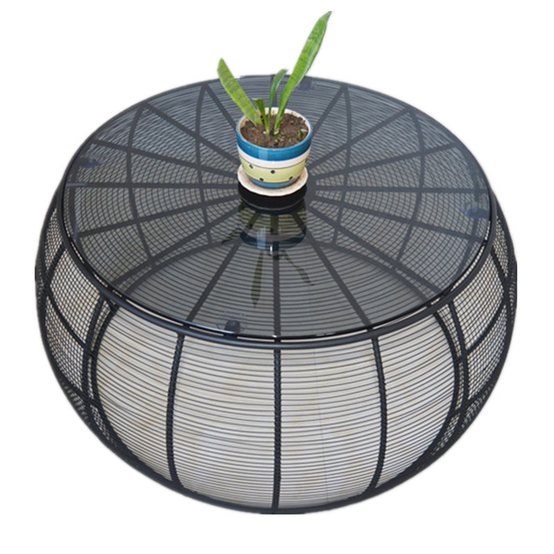 Nordic Tempered Glass Round Tea Table LOFT Industrial Wind Creativity Sofa Iron Art Table Art Living Room Brief Modern
