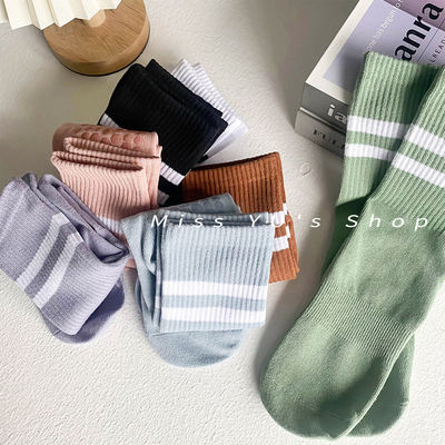 Anti-slip professional yoga socks for women, pull-up, dry sports, fitness, running, rope skipping, mid-tube anti-slip floor socks, cotton