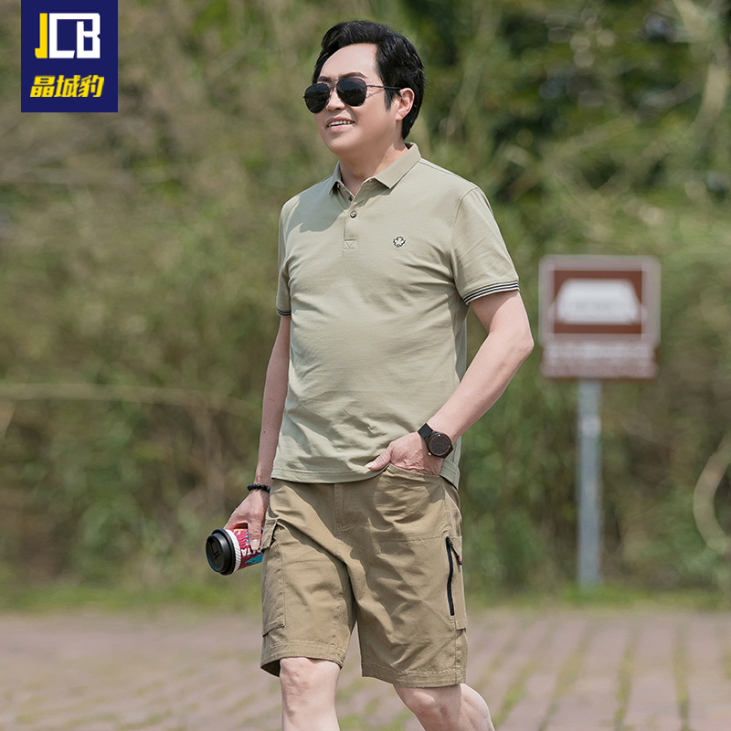 <!--爸爸夏装套装休闲中年男士中老年短袖T恤短裤纯棉父亲运动两件套-->