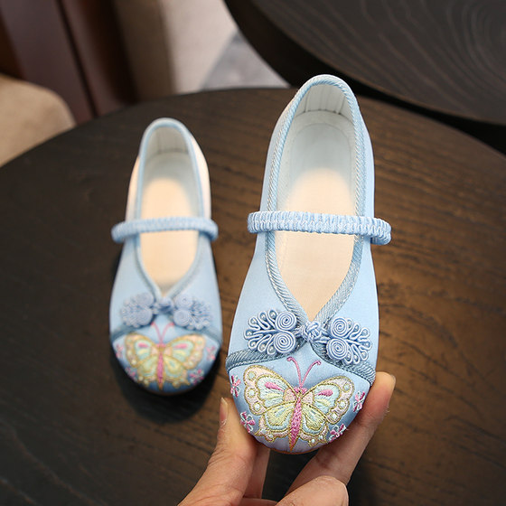 Hanfu shoes ancient costume shoes children girls baby embroidered shoes dance shoes Chinese style spring and summer old Beijing handmade cloth shoes