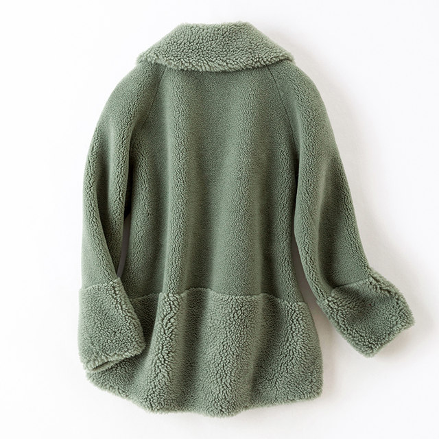 Off-season green suit collar lamb wool coat women's short fur one-piece lamb velvet granular velvet 2023 new style