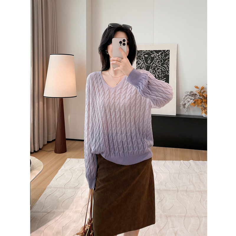 Yuansha! Knitted Sweater for Women, Autumn 2026 New Style, Gradient Color, Loose Fit, Merino Wool, Early Autumn Pullover Sweater Top
